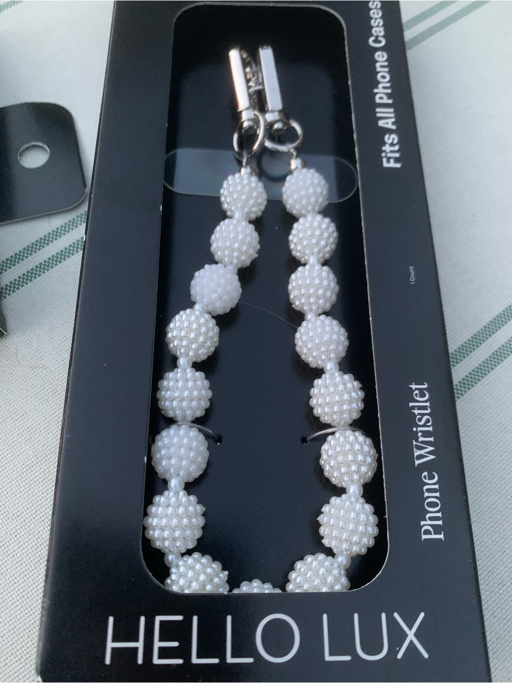 NIB White Beaded Phone Wrist Strap with Silver Clasp